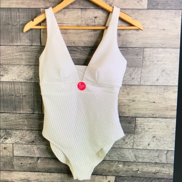 White Ribbed One-Piece Swimsuit - Picture 1 of 3